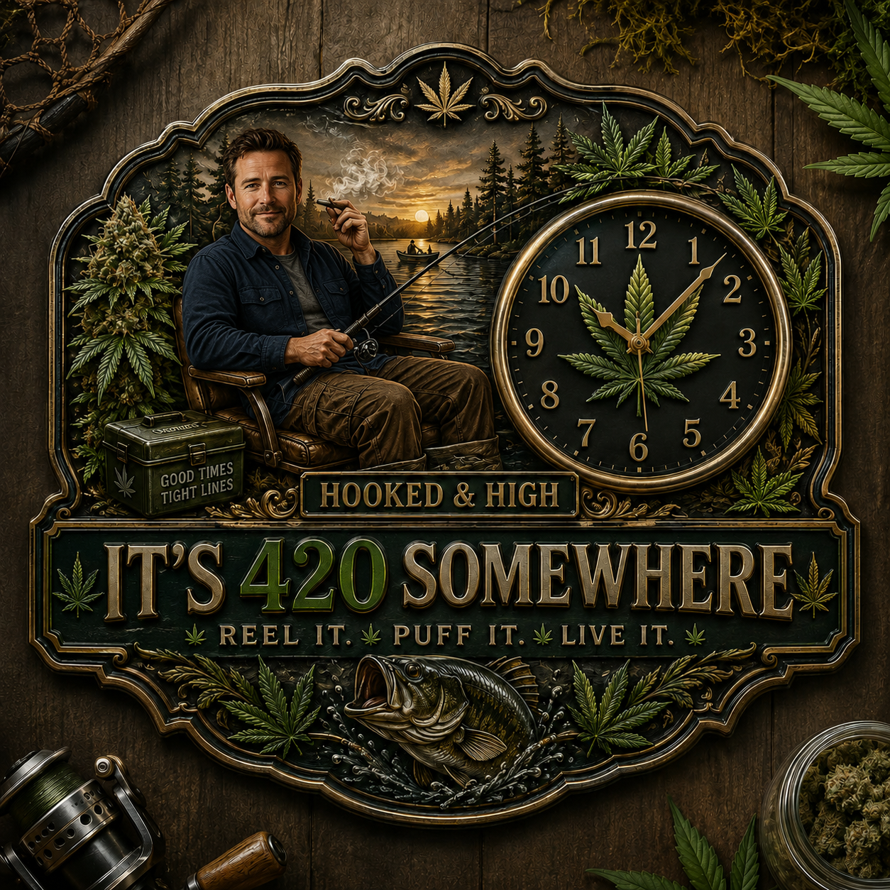 Any Photo It's 420 Here - Personalized Fishing Acrylic Wall Clock
