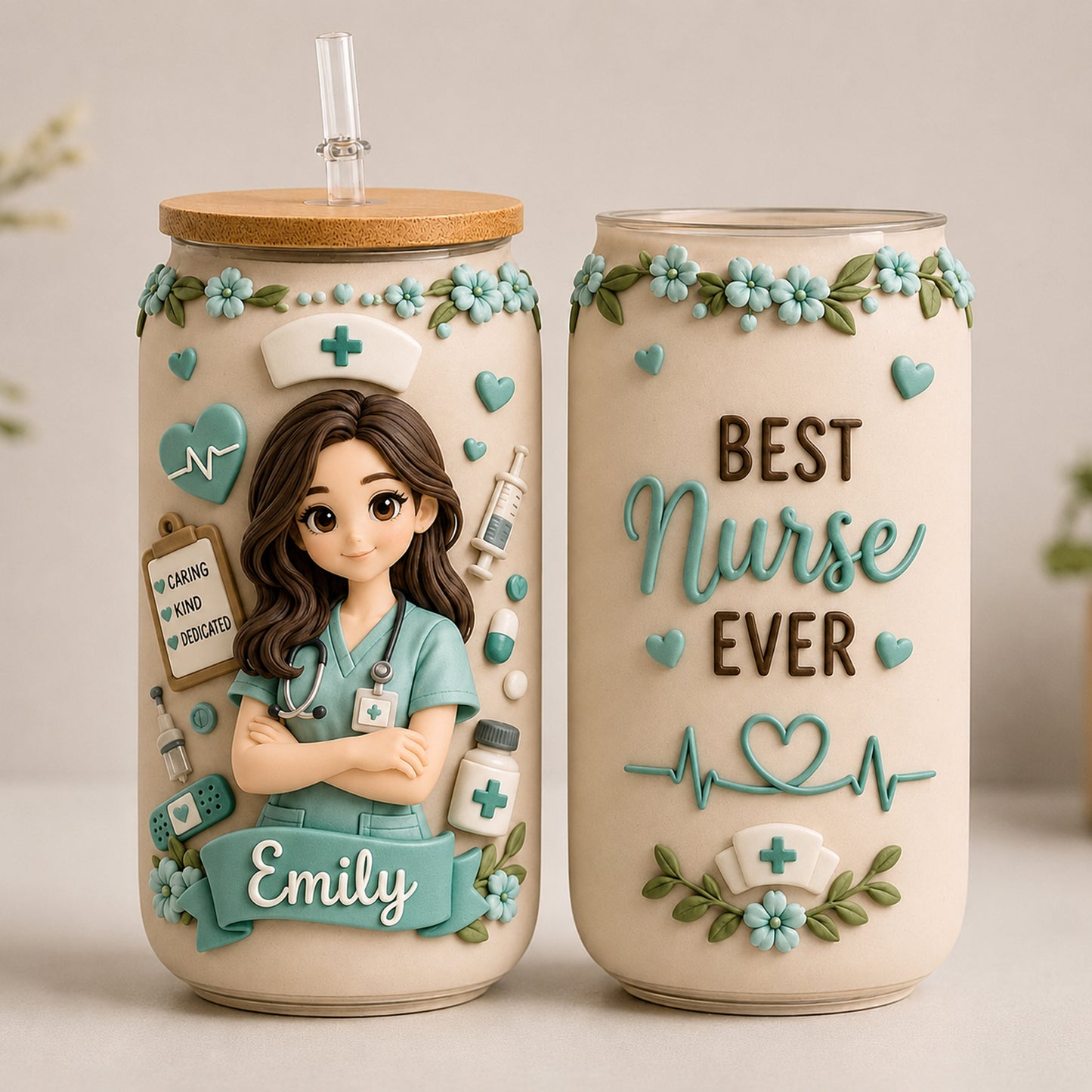 Personalized Nurse Photo Glass Can with Lid & Straw – Custom Photo Style Gift for Nurse, RN, CNA, Healthcare Worker
