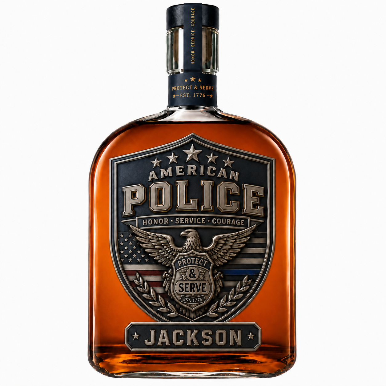Personalized American Police Whiskey Bottle – Custom Name Law Enforcement Gift