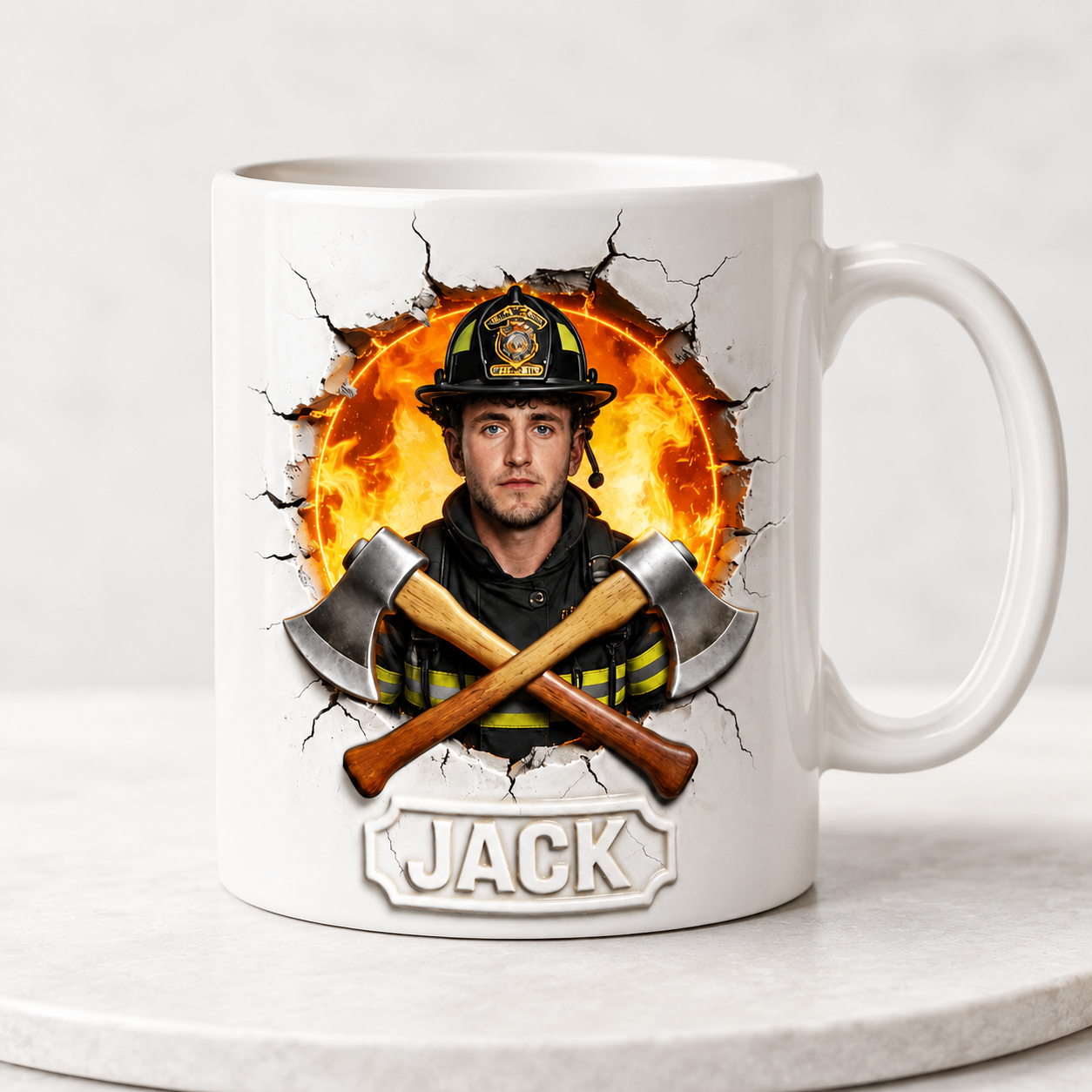 Custom Photo Firefighter Ceramic Mug – Personalized Firefighter Gift