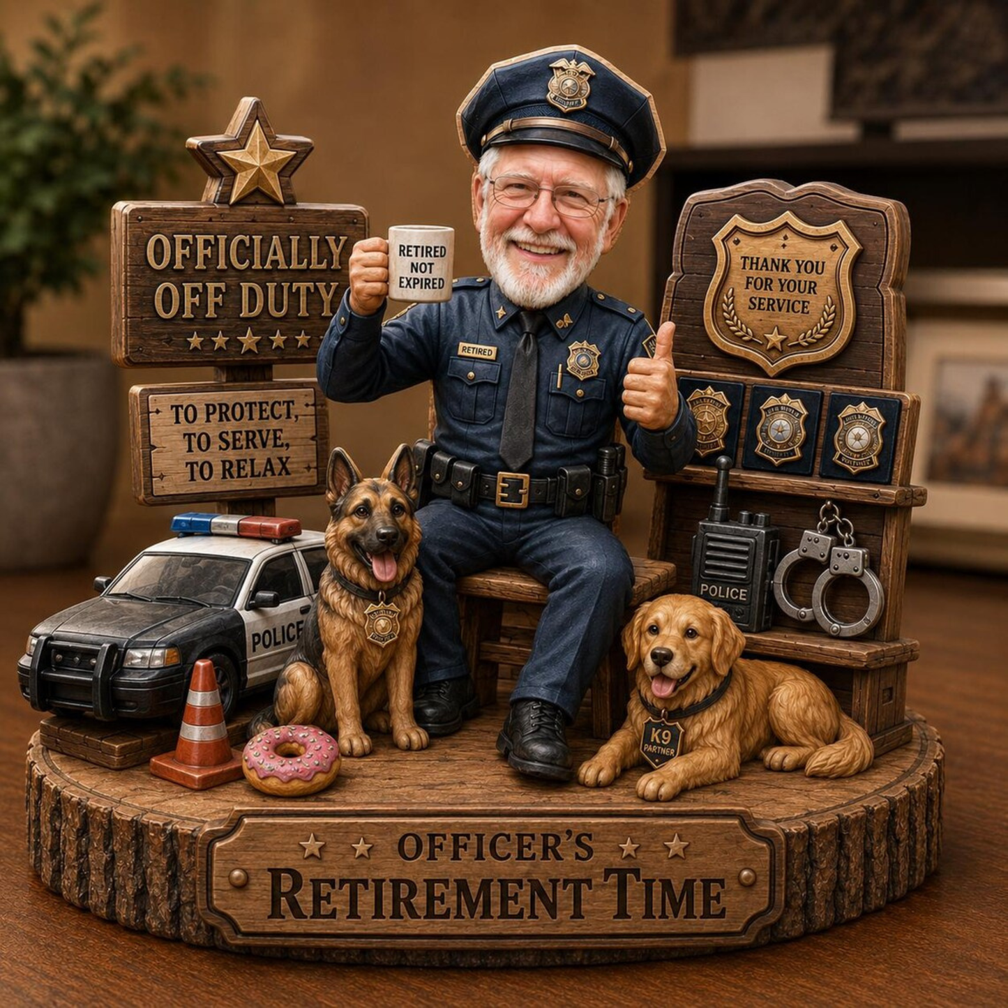 Personalized Police Retirement Gift for Men, Custom Police Officer Figurine, Retirement Keepsake with Photo & Name, Cop Retirement Desk Decor, Thank You for Your Service Gift