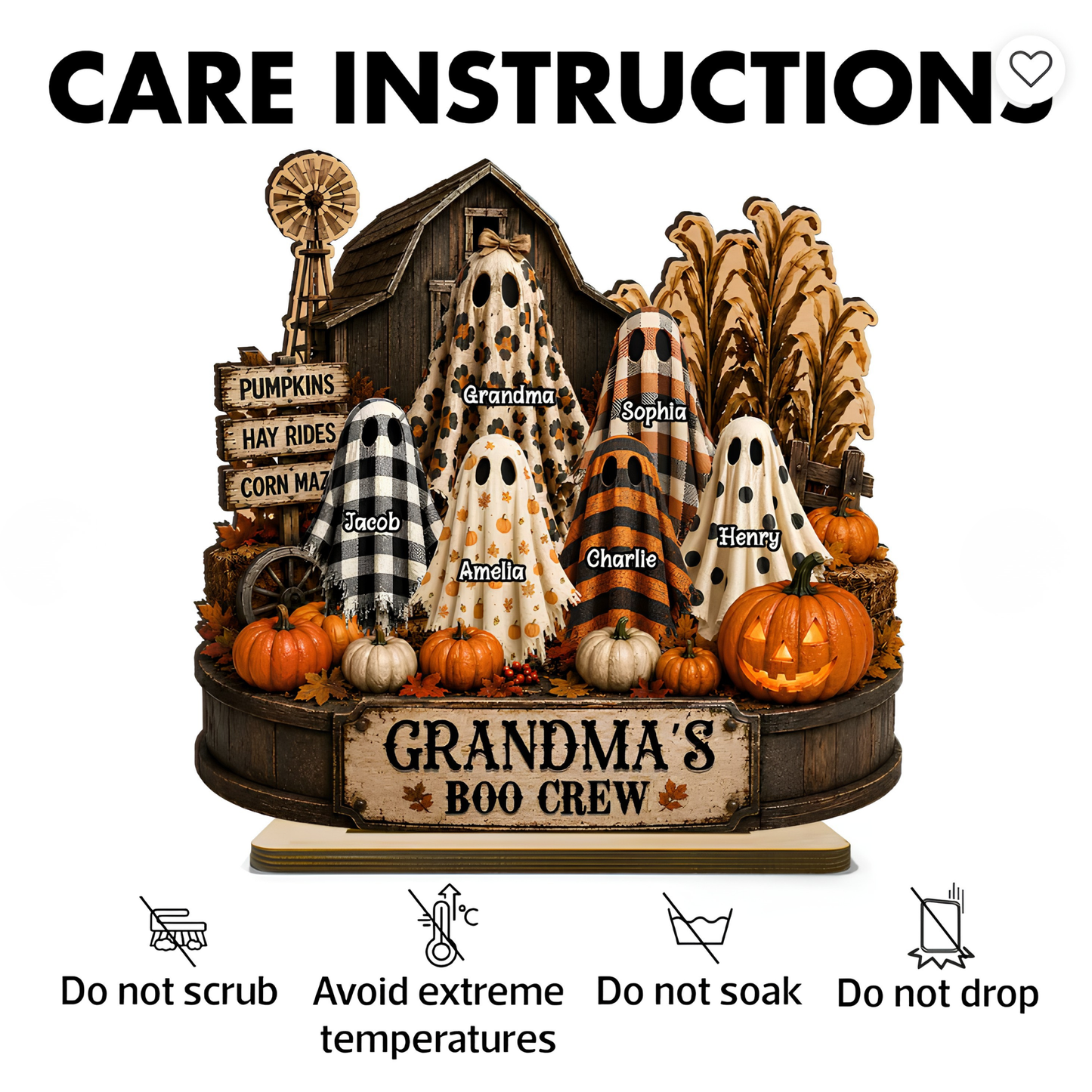 Grandma's Boo Crew Pumpkin Patch - Personalized 2-Layered Wooden Plaque - Halloween Fall Decor for Grandma