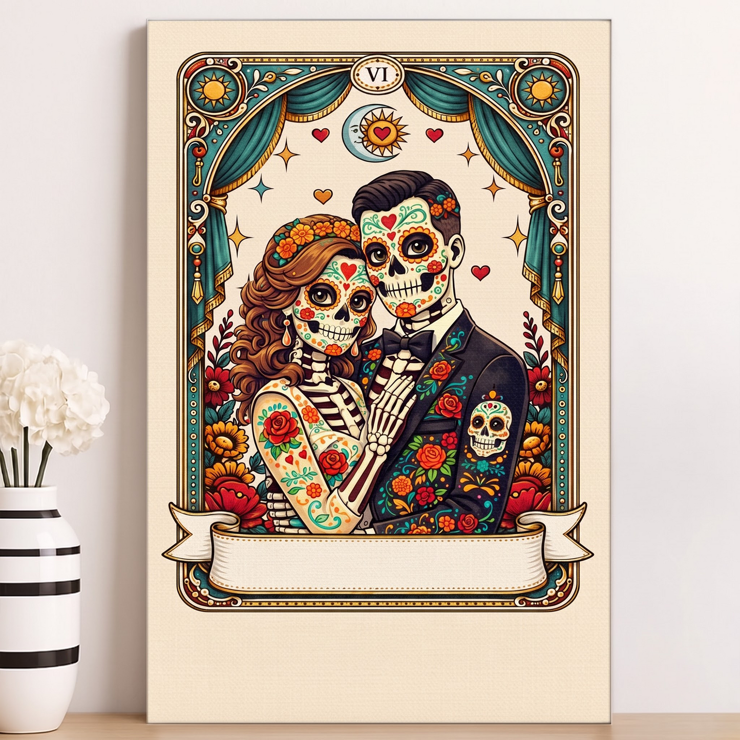 Custom Photo Day Of The Dead Vertical Poster - Personalized Anniversary Wedding Gifts For Husband And Wife, Him And Her - Till Death Do Us Part