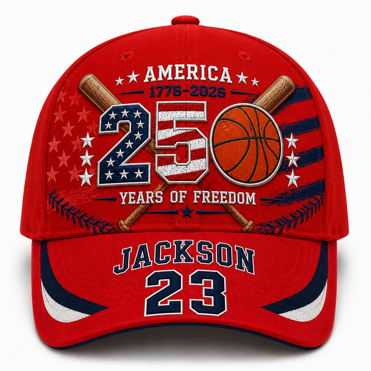 America 250th Anniversary Baseball Personalized Cap – Custom Name & Number 250 Years of Freedom Hat