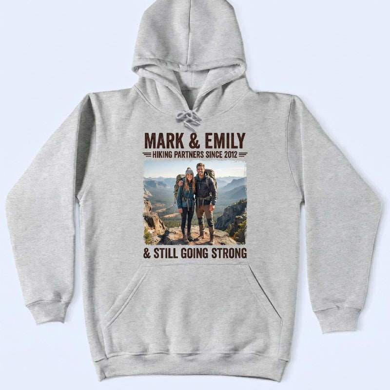 Custom Photo Hiking Partners Since Year Vintage - Personalized Couple T Shirt