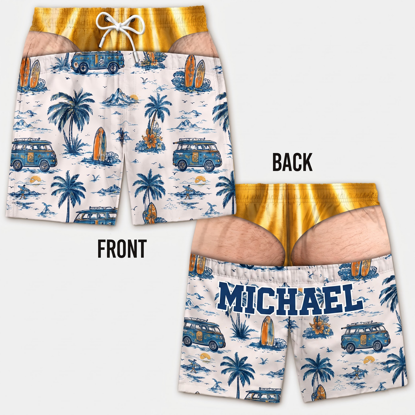 Custom Name Funny Men's Swim Trunks, Novelty Beach Shorts, Patriotic Summer Vacation Swimwear, Prank Gift for Men