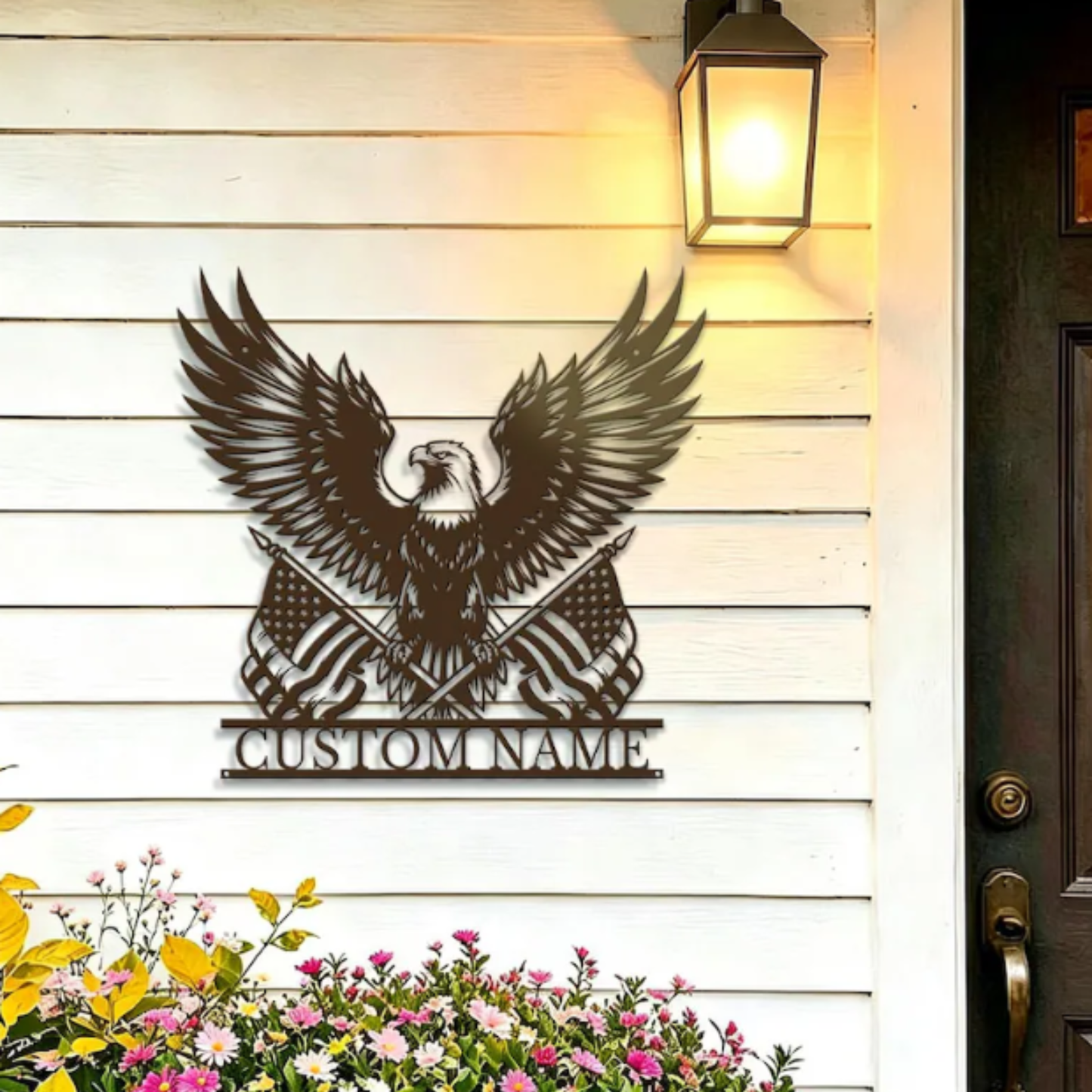 Personalized Eagle Metal Wall Decor, Eagle US Flag Sign, Custom Last Name Bald Eagle Wall Art