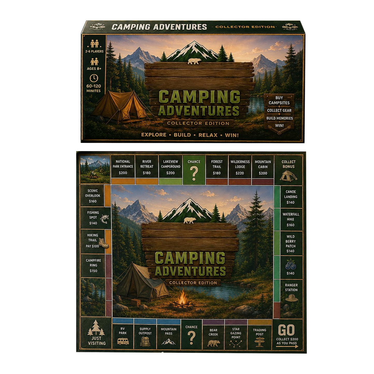 Premium Camping Collector’s Edition Board Game, Outdoor Adventure Strategy Game, Family Game for Camping Lovers & Game Night