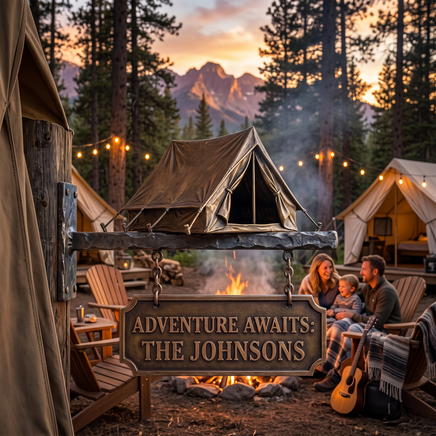 Personalized Camping Family Hanging Sign – Custom Camp Tent Wall Mount Sign