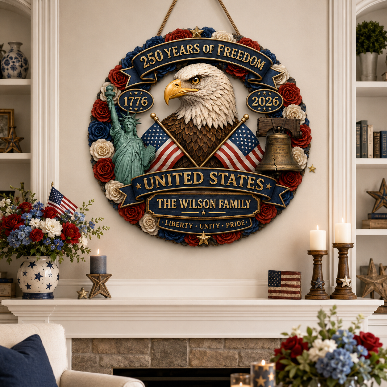 Custom Wood Sign - Personalized America 250th Anniversary Gifts For Mom, Dad, Brother, Sister, Kids - Born Free Living Proud