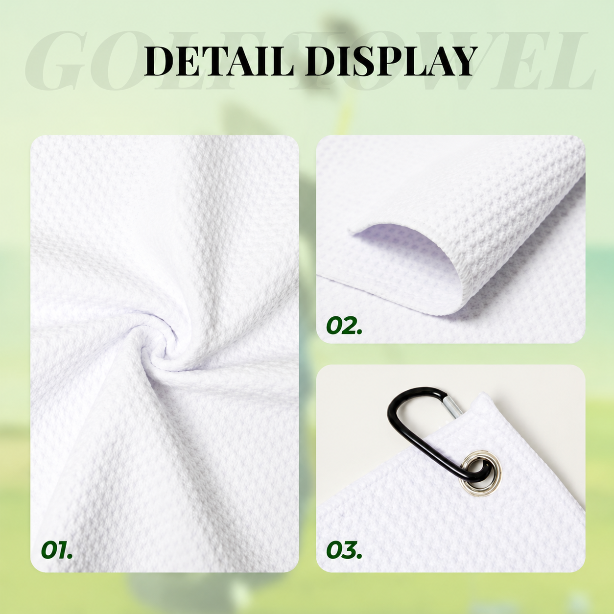 Personalised Cartoon Character Absorbent Waffle Golf Towel with Name and Initial Hanging Clip Sports Accessories Birthday Gift for Golf Player