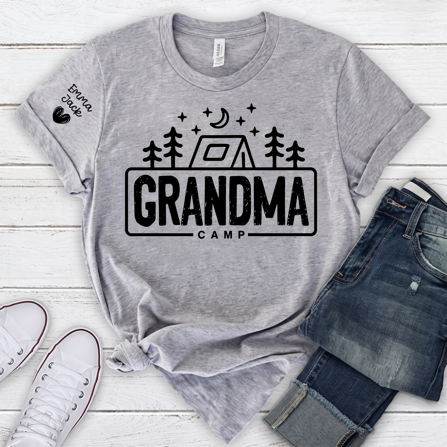 Family Camp Shirt, Personalized Family Camping Tee, Custom Grandkids Names T Shirt, Outdoor Adventure Gift for Grandma