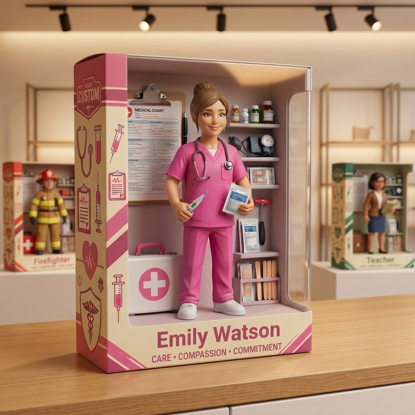 Personalized Nurse Acrylic Display Case, Custom Name Medical Diorama Keepsake, Healthcare Worker Gift, Nurse Desk Decor