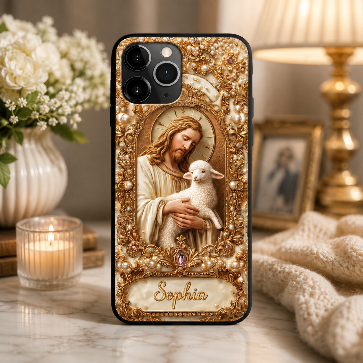 Custom Name Jesus Holding Lamb - Personalized Christian Phone Case