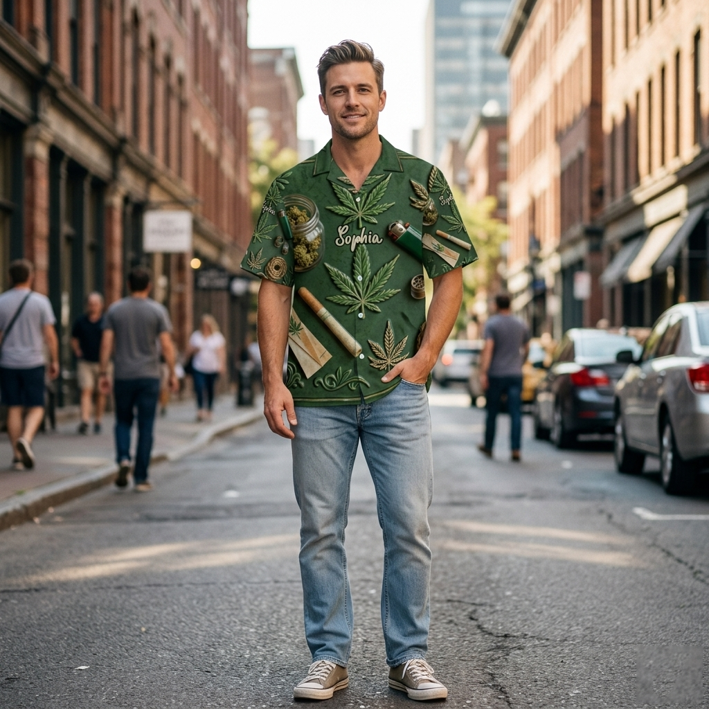 Green Magic Leaf - Personalized Weed Hawaiian Shirt