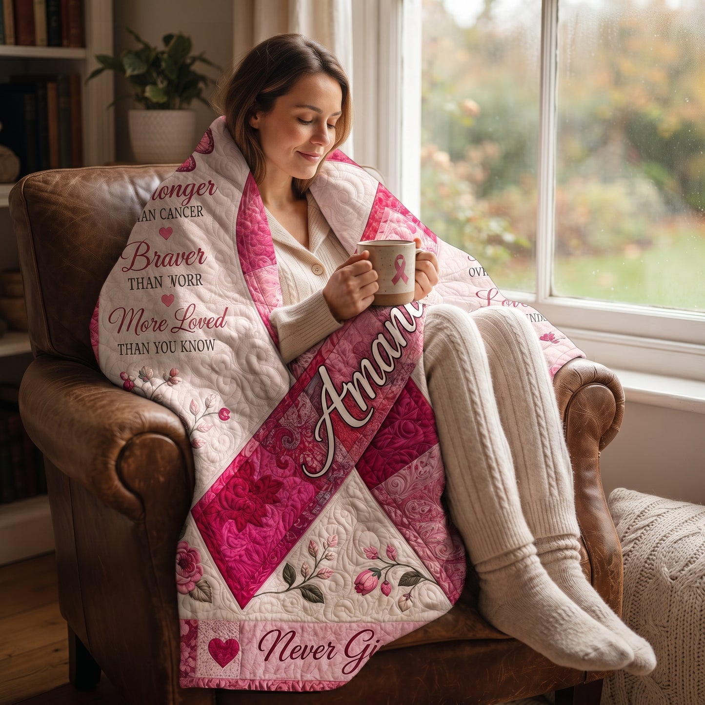 Personalized Breast Cancer Awareness Pink Ribbon Blanket – Custom Name Hope, Strength & Courage Gift for Survivor, Fighter or Supporter