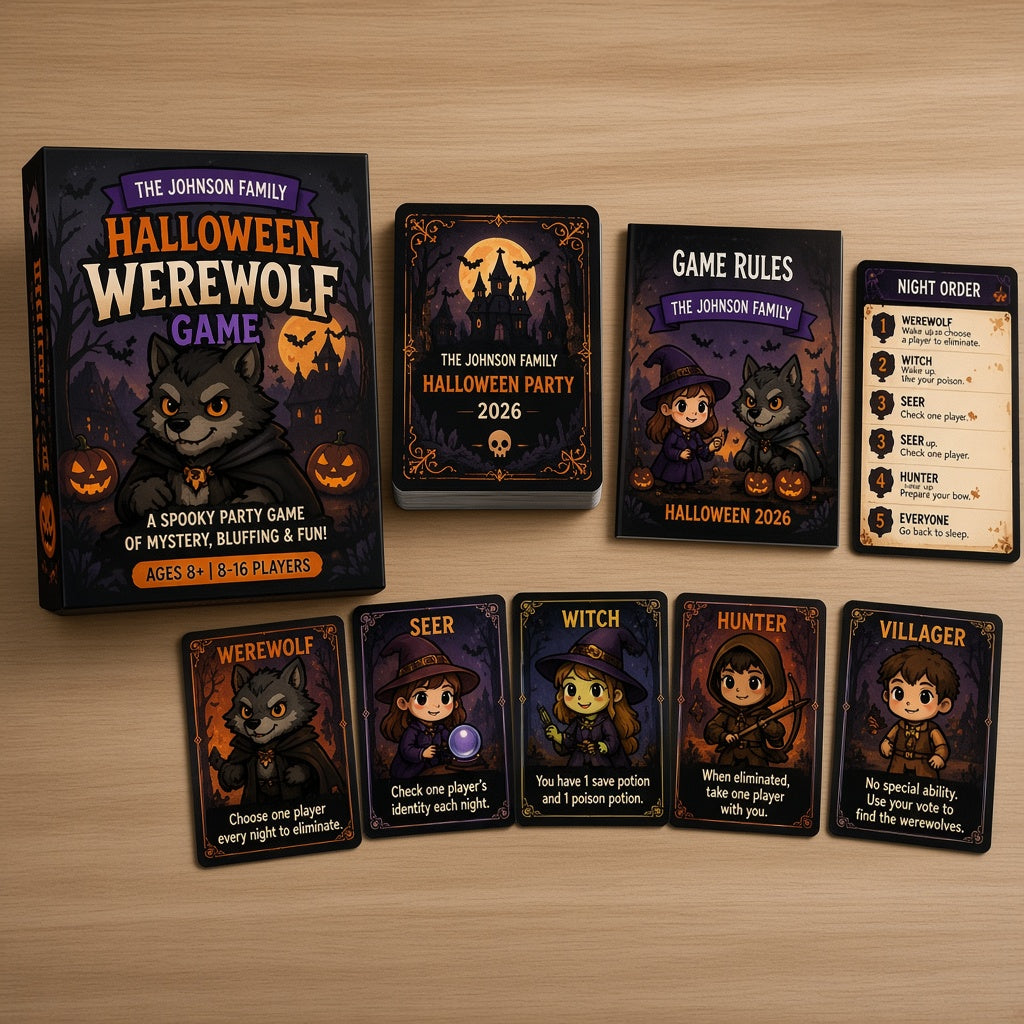 Personalized Halloween Werewolf Card Game, Custom Family Party Game, Halloween Party Cards, Spooky Game Night, Halloween Gift for Kids & Adults