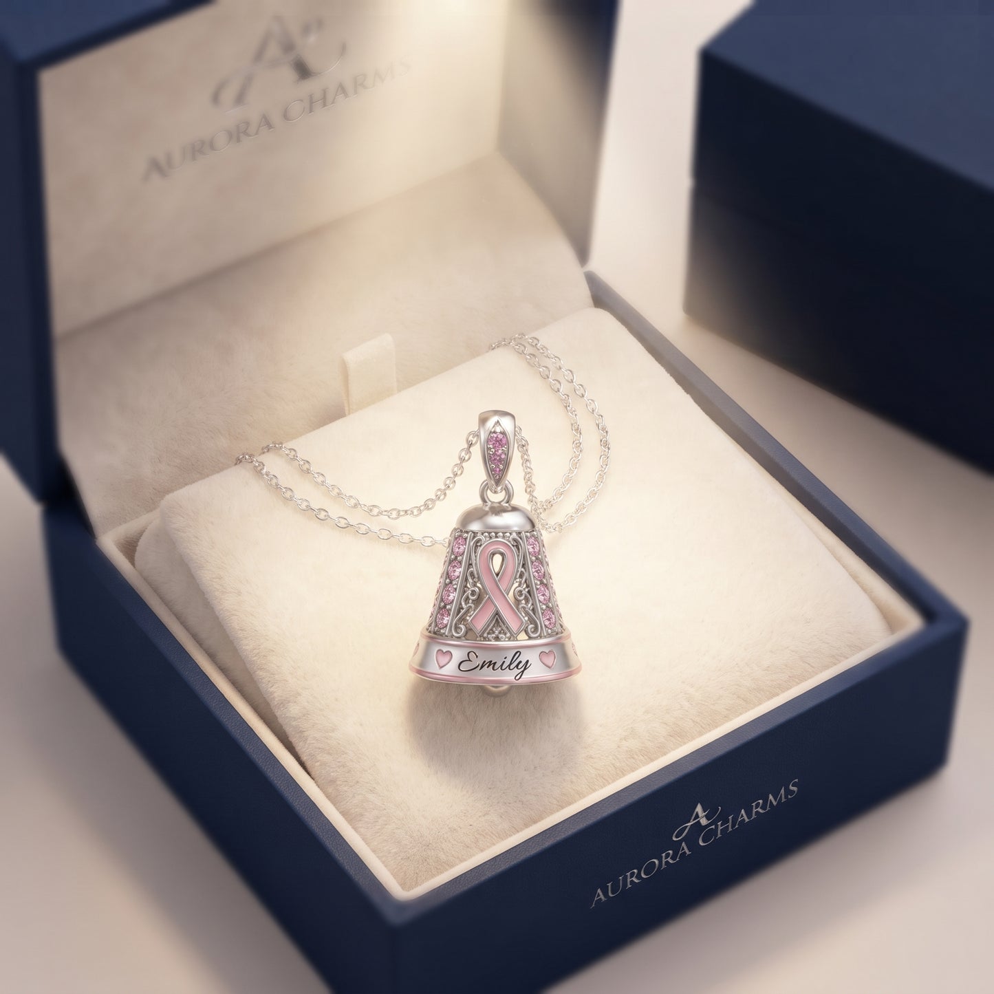 Breast Cancer Survivor Bell Necklace – Silver Pink Ribbon Hope & Healing Jewelry