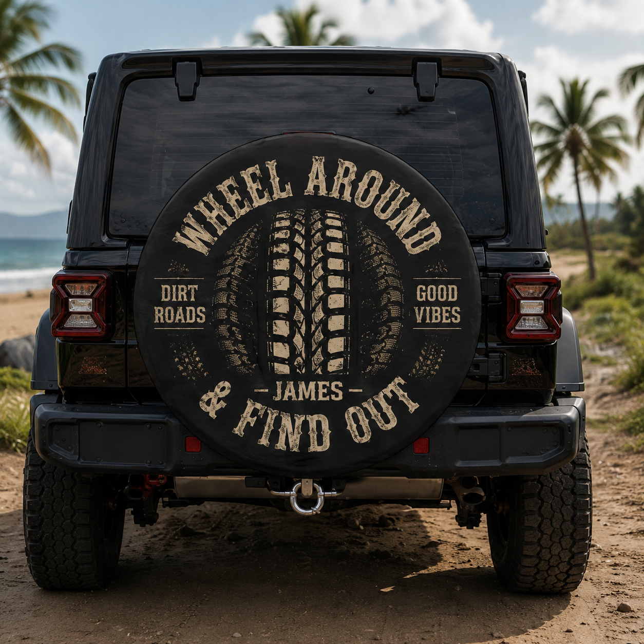 Personalized Off-Road Adventure Spare Tire Cover – Custom Name Overlanding Tire Cover for Jeep, SUV & RV