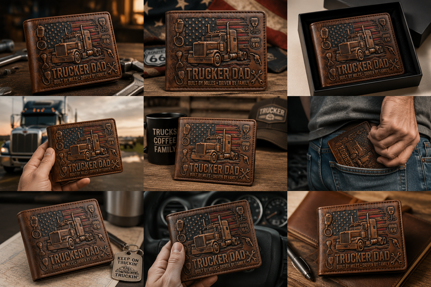 Trucker Dad Personalized Leather Wallet – Built by Miles, Driven by Family
