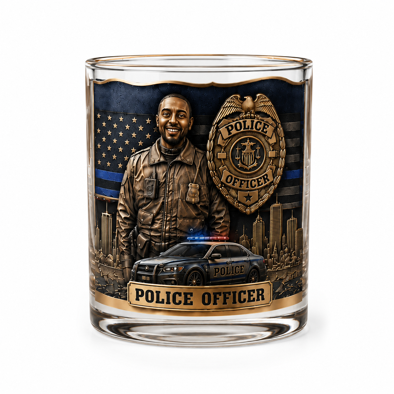 Personalized Police Officer Whiskey Decanter & Glass Set – Custom Photo Thin Blue Line Gift For Police Officer