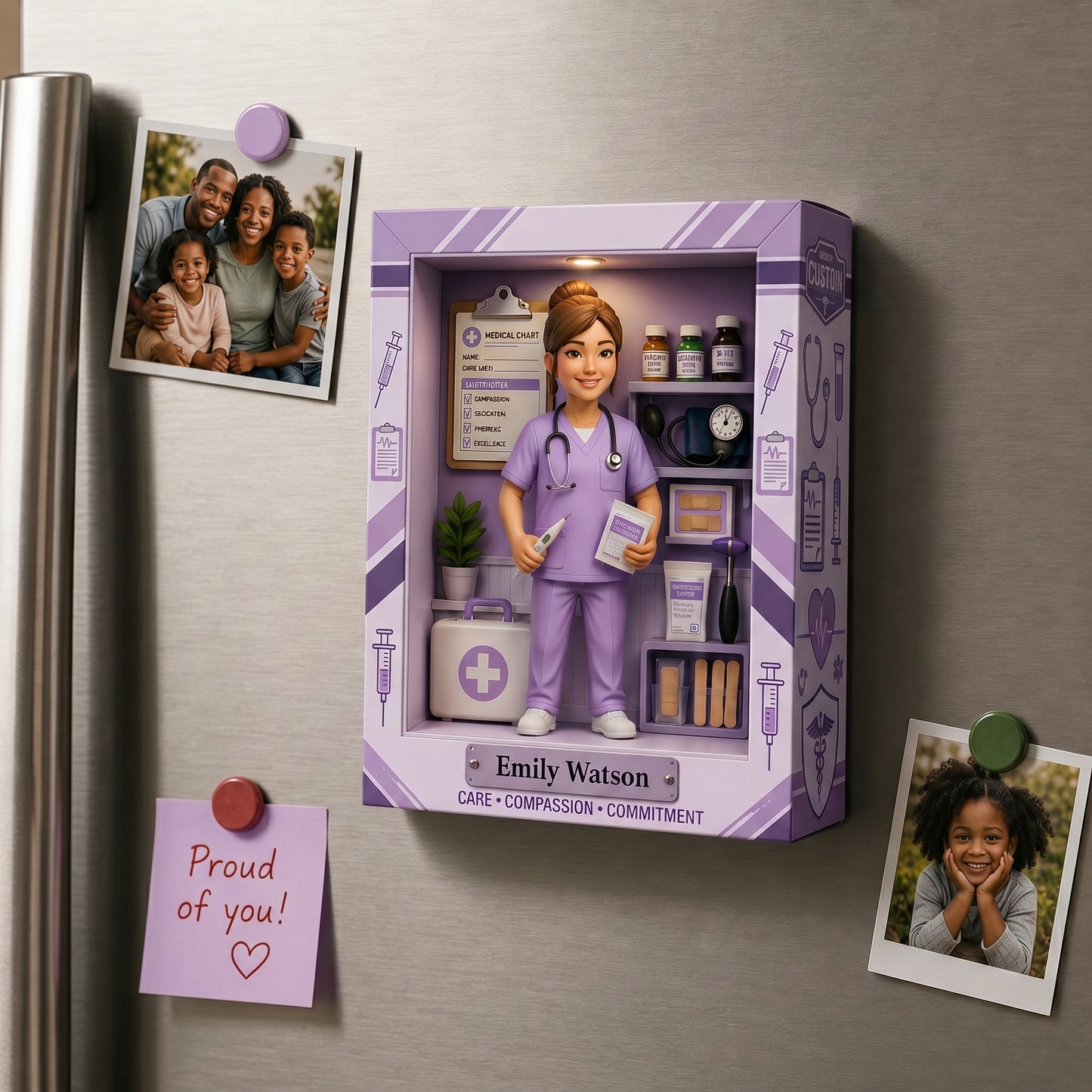 Personalized Nurse Shadow Box Fridge Magnet – Custom Photo Medical Keepsake Gift