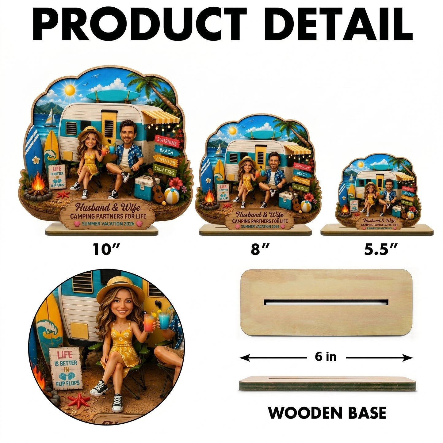 Couple Summer Vacation Beach Camping - Personalized Wood Sign - Gift For Couple, Campers, Outdoor Campsite Decor