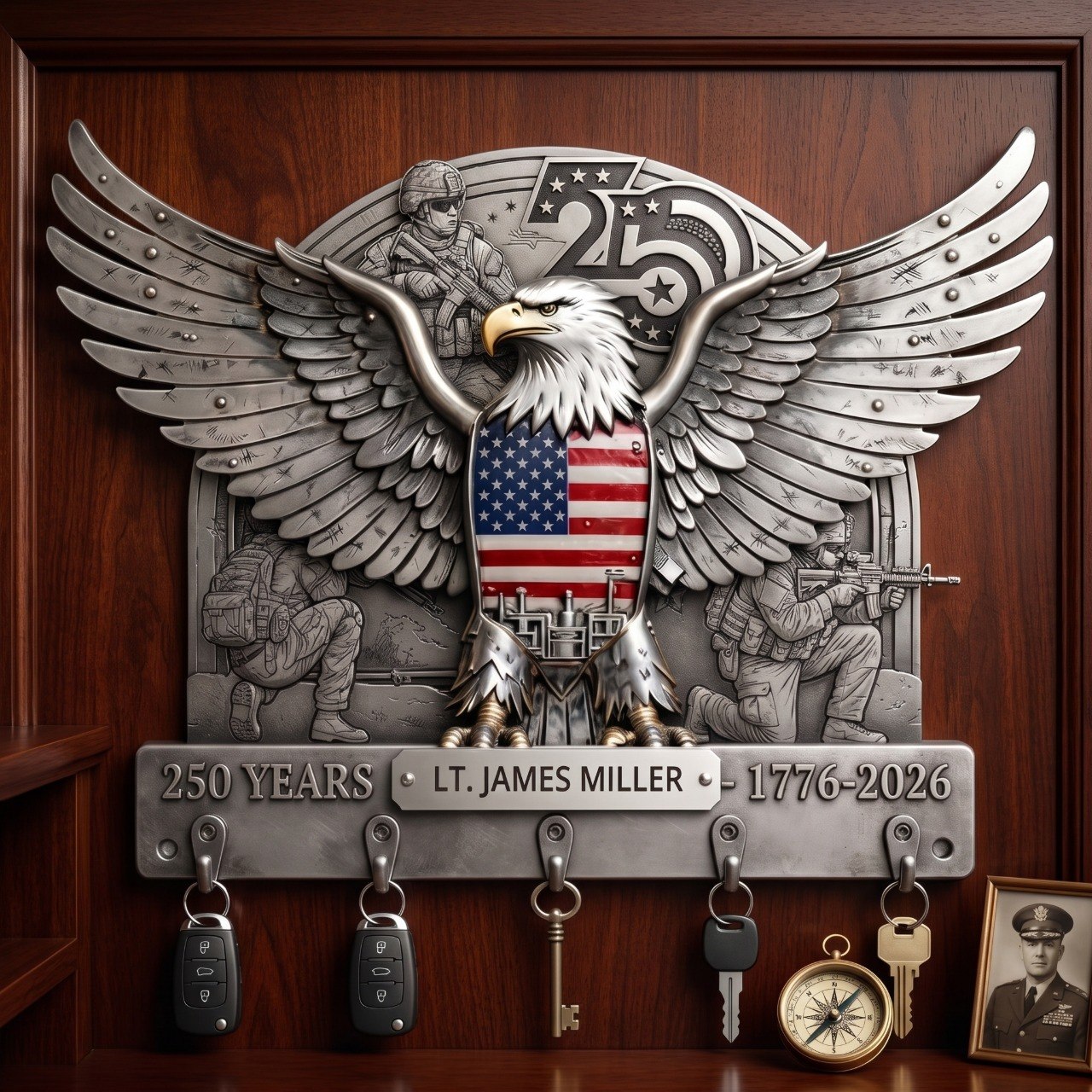 Armed Eagle Key Hanger – Personalized Gift For Veterans & Patriots