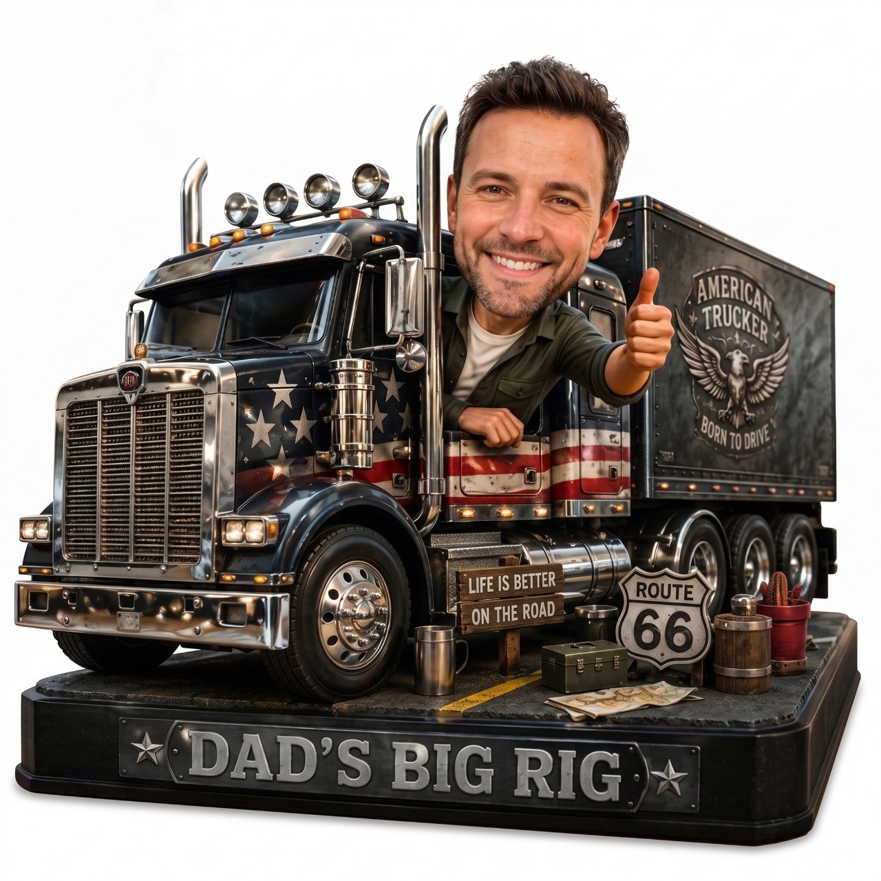 Personalized truck driver cartoon style custom sculpture ornament