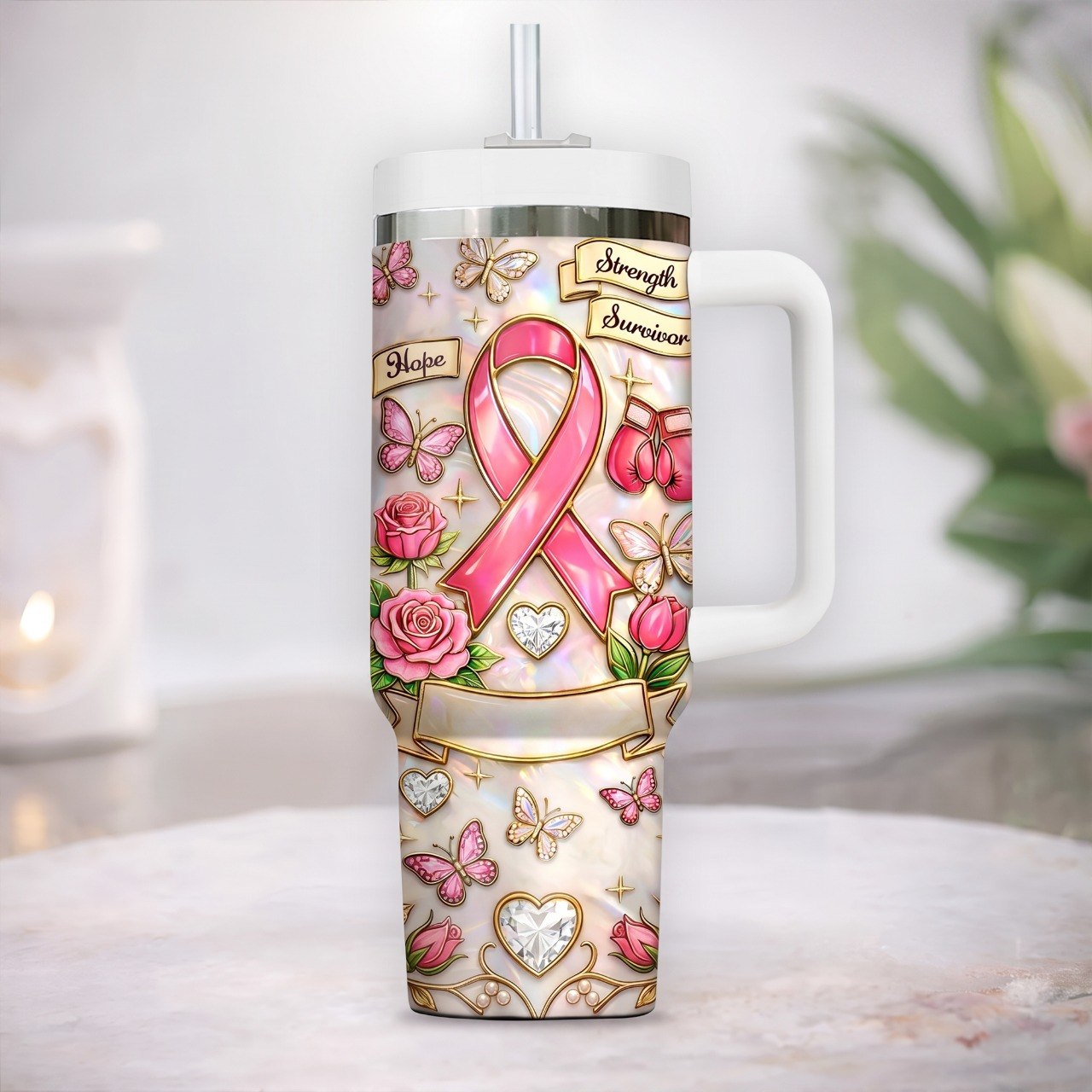 Personalized Breast Cancer Awareness 40 Oz Tumbler