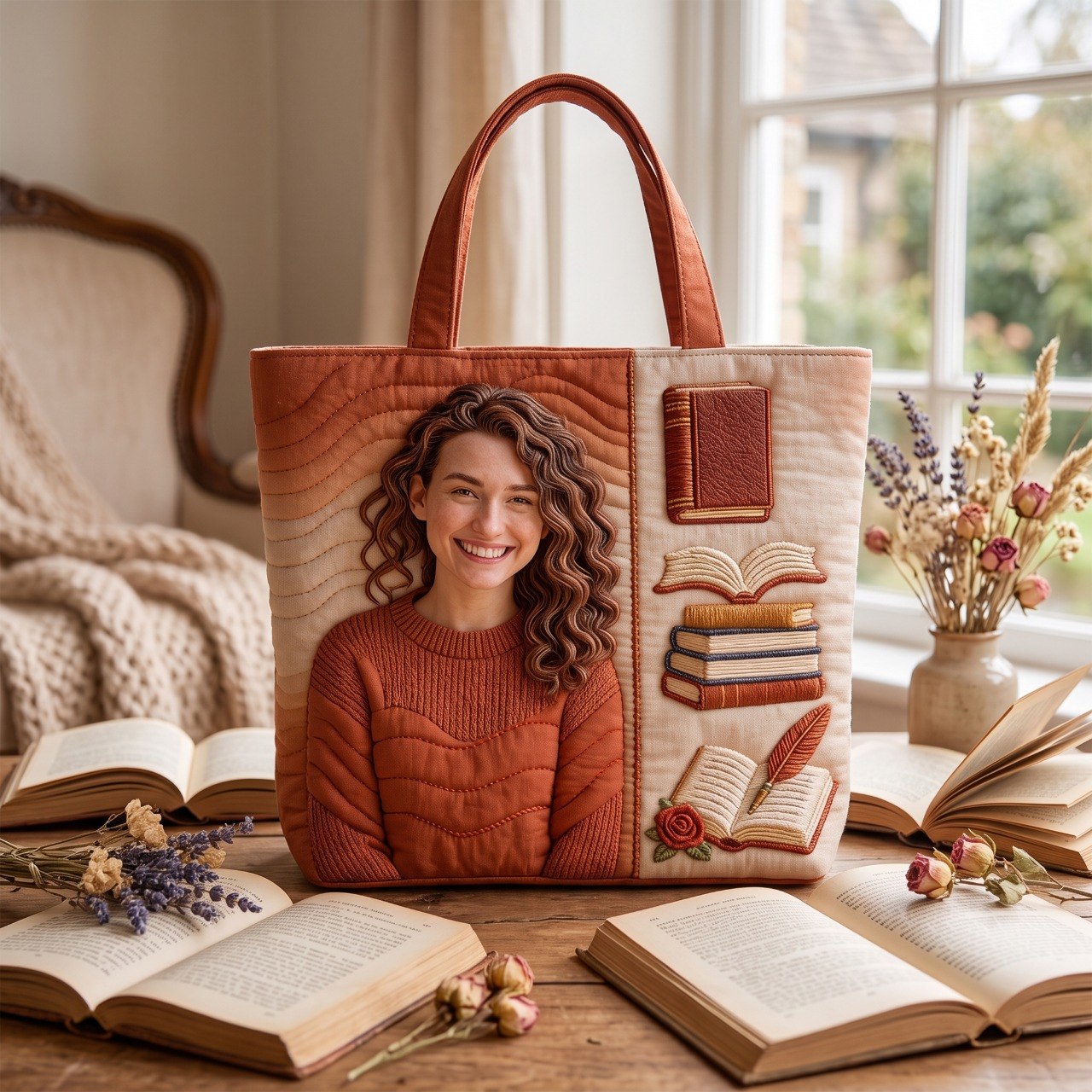 Custom Any Photo Love Books - Personalized Book Quilted Tote Bag