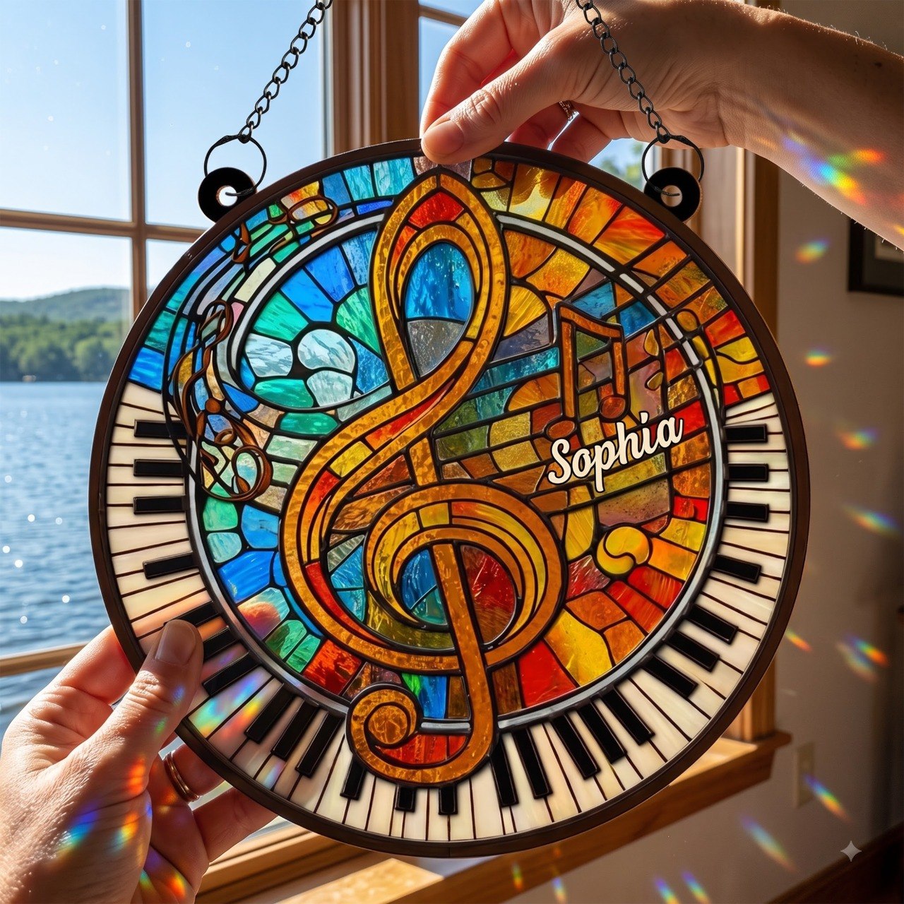 Celebrate Your Love for Music with Vibrant Piano and Treble Clef,Personalized Custom Suncatcher,Gift For Musicians and Teachers