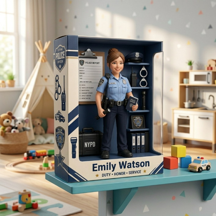 Personalized Police Officer Acrylic Display Box – Custom Female Police Officer Acrylic Keepsake Gift