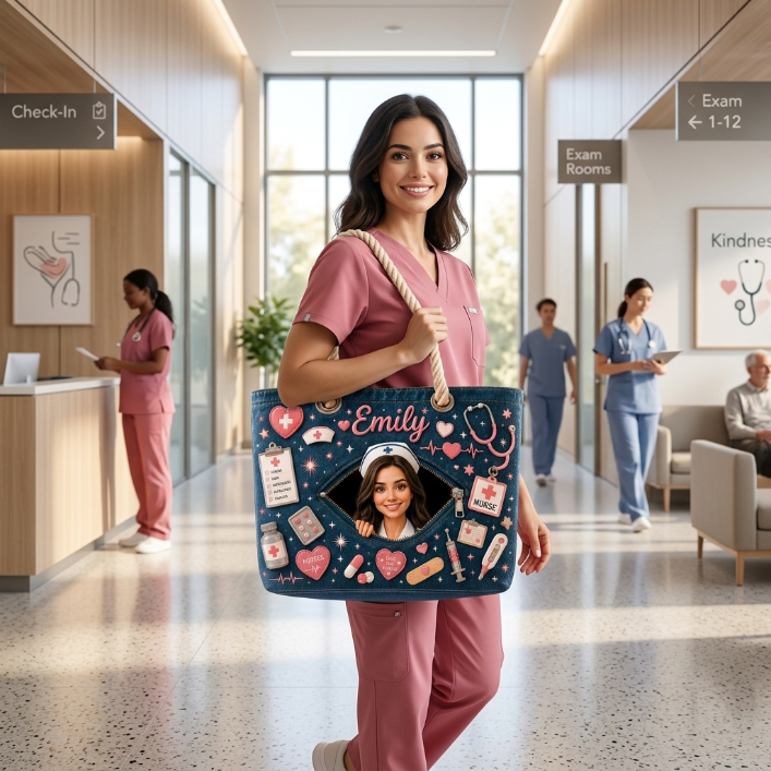 Personalized Nurse Bag – Custom Name & Photo Tote Bag With Cute Medical Design