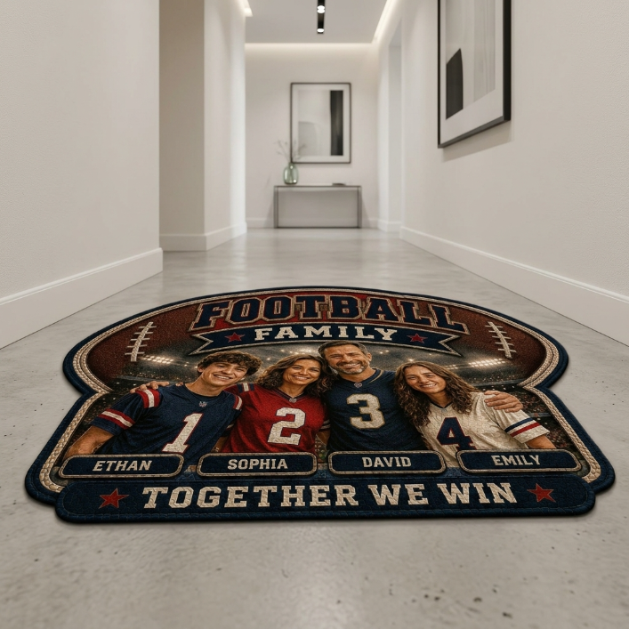 Personalized Football Family Doormat – Custom Photo Sports Family Welcome Mat