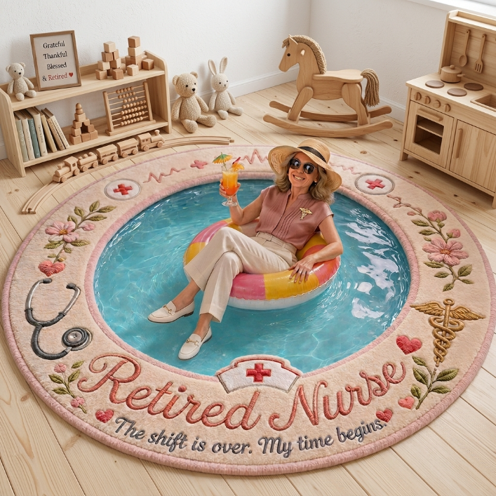 Personalized Retired Nurse Pool Tufted Rug – Custom Nurse Retirement Gift, Non-Slip Plush Floor Mat