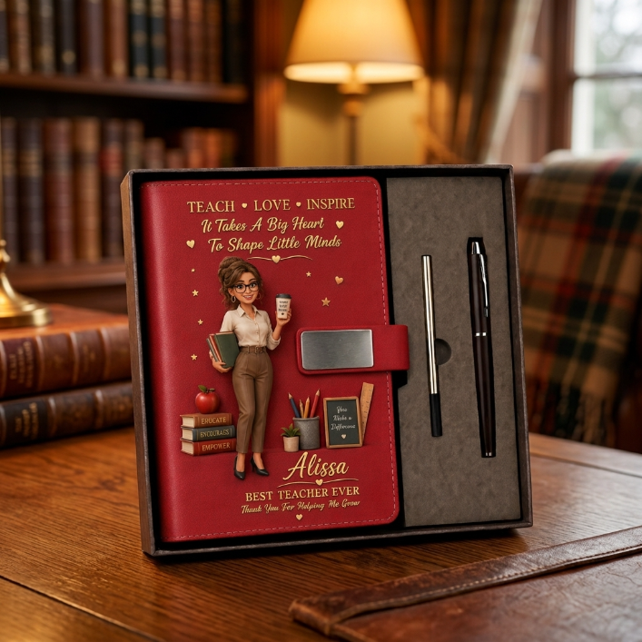 Personalized Teacher Notebook & Pen Gift Set – Custom Photo Style PU Leather Journal, Best Teacher Ever Gift