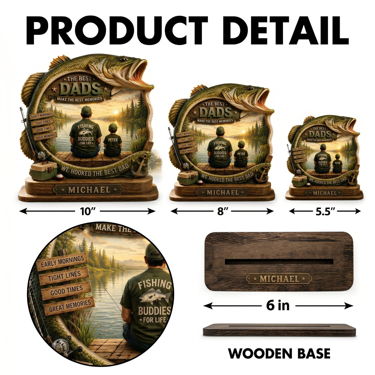 We Hooked The Best Dad – Personalized Fishing Dad Wooden Plaque – Custom Gift For Fishing Dad & Husband