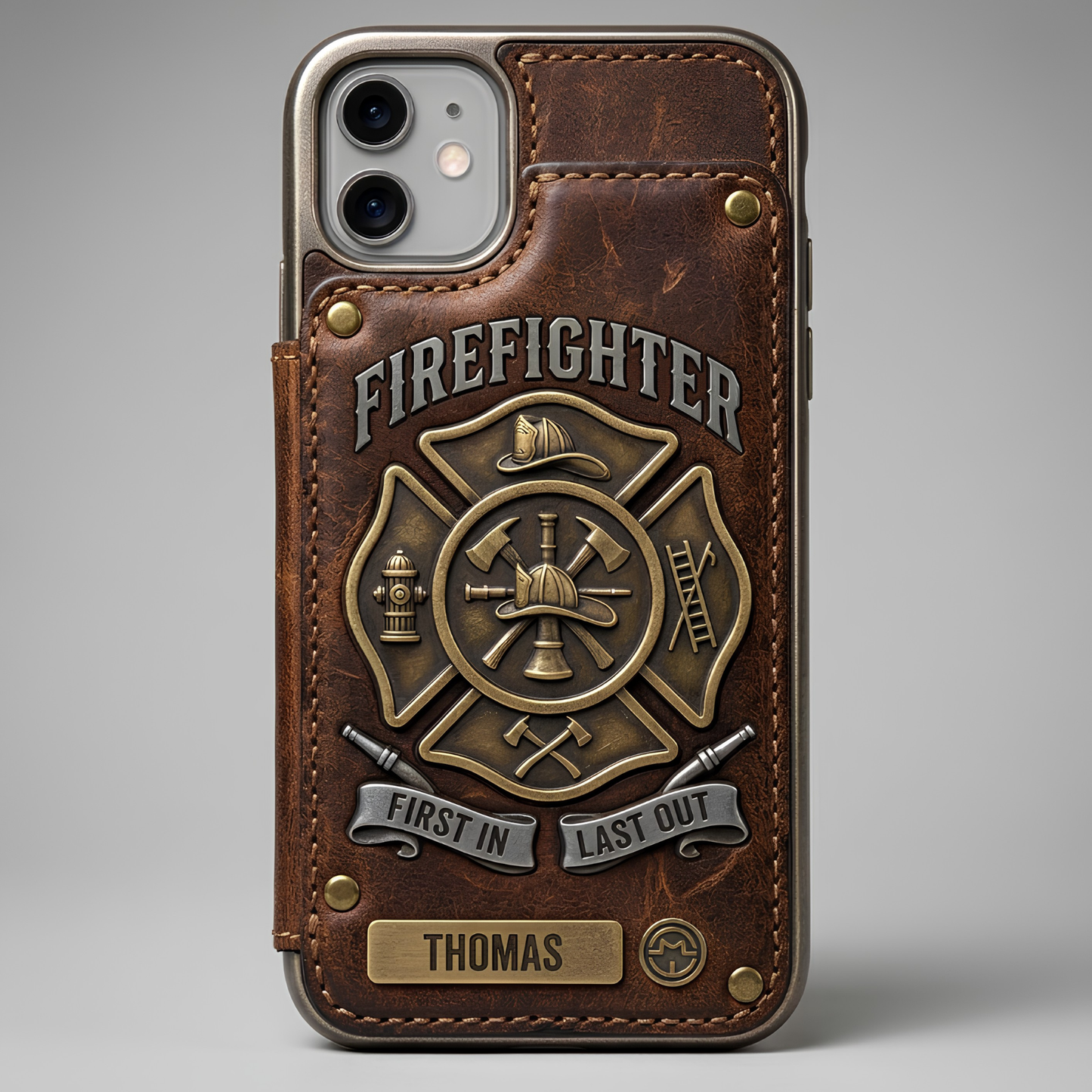 Personalized Firefighter Leather Wallet Phone Case – Custom Name RFID Flip Folio iPhone Case Gift for Firefighters