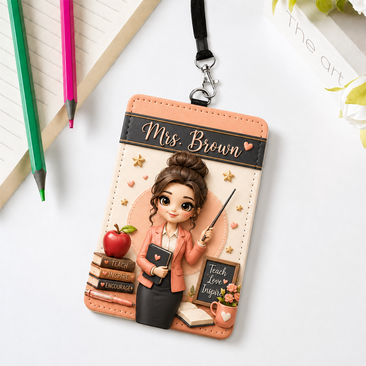Personalized Teacher Badge Holder – Cute Classroom ID Card Cover, Colorful Teacher Appreciation Gift