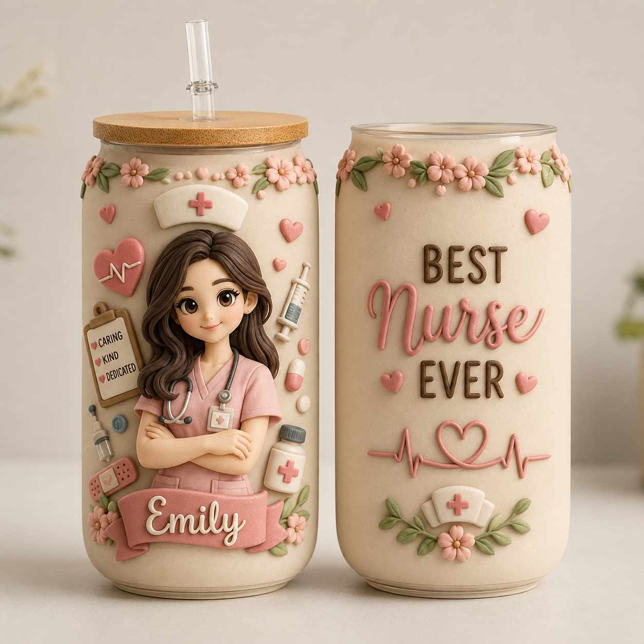 Personalized Nurse Photo Glass Can with Lid & Straw – Custom Photo Style Gift for Nurse, RN, CNA, Healthcare Worker