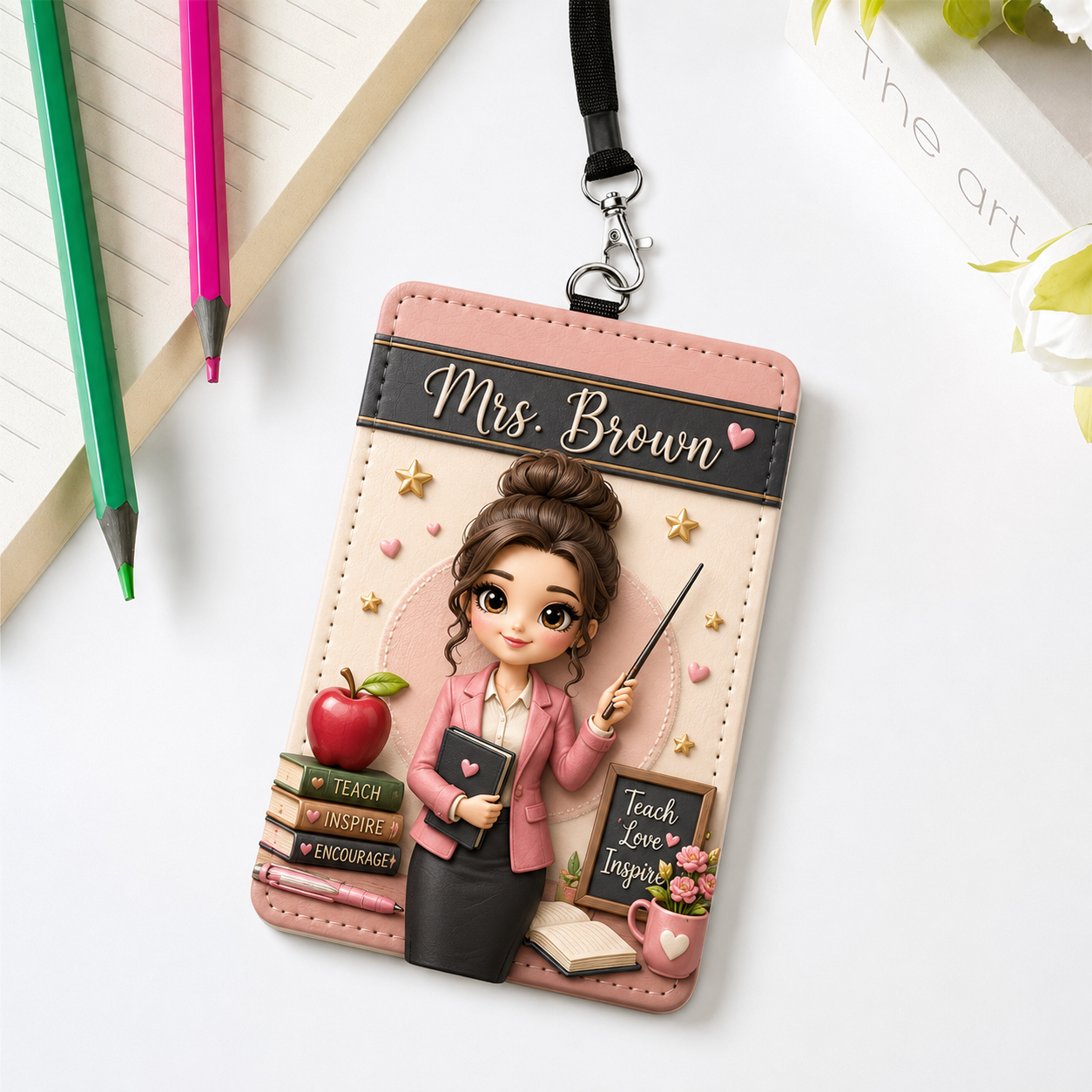 Personalized Teacher Badge Holder – Cute Classroom ID Card Cover, Colorful Teacher Appreciation Gift