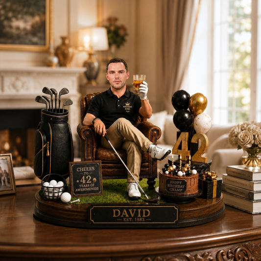 Custom Golf Birthday King Figurine – Personalized Face, Name & Year – 3D Golf Lover Birthday Keepsake Gift For Dad, Husband, Grandpa