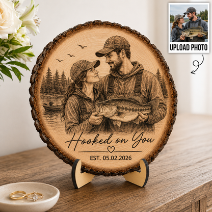 Hooked On You Fishing Couple Custom Photo - Personalized 2-Layered Wooden Plaque - Anniversary Gift, Wedding Gift For Couple