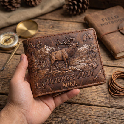 Legend Of The Wilderness - Personalized Hunter Leather Wallet