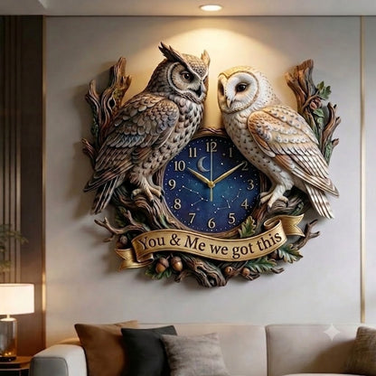You & Me We Got This Gilded Owl Couple & Starry Night Sculpted Wall Clock