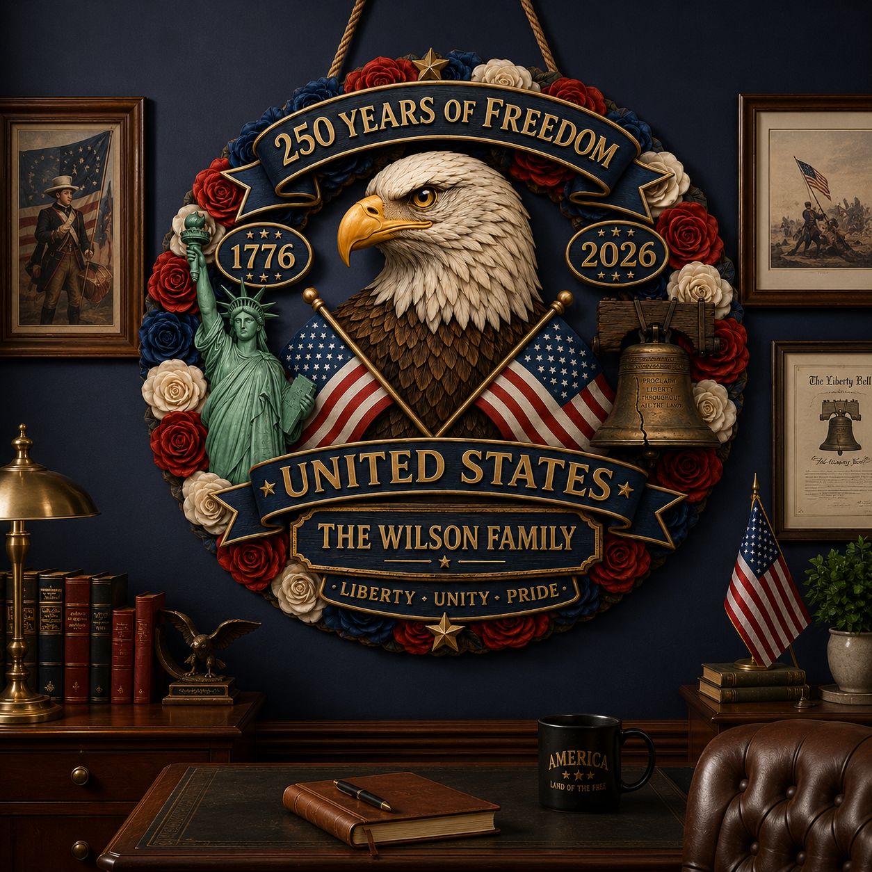 Custom Wood Sign - Personalized America 250th Anniversary Gifts For Mom, Dad, Brother, Sister, Kids - Born Free Living Proud