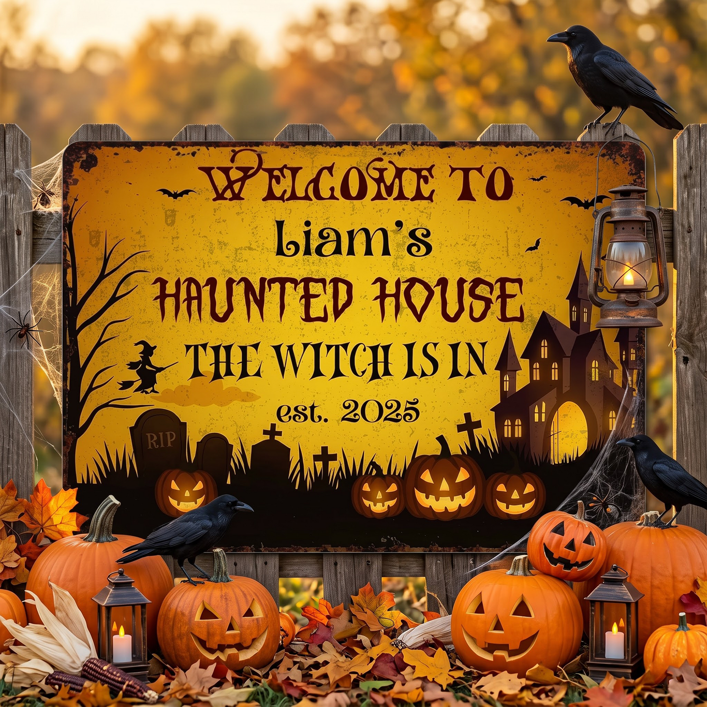 Welcome To Haunted House, The Witch Is In, Personalized Metal Sign, Gift For Halloween Enthusiasts