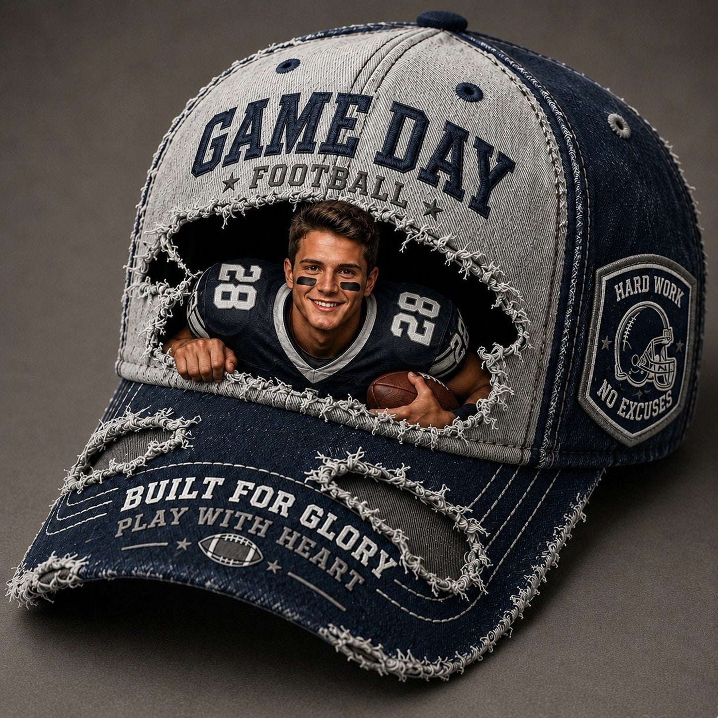 Personalized Football Game Day Sun Hat – Custom Face & Name Vintage Sports Hat, Football Fan Gift