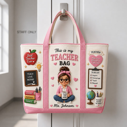 Personalized Teacher Bag Canvas Tote – Custom Name Teacher Appreciation Gift